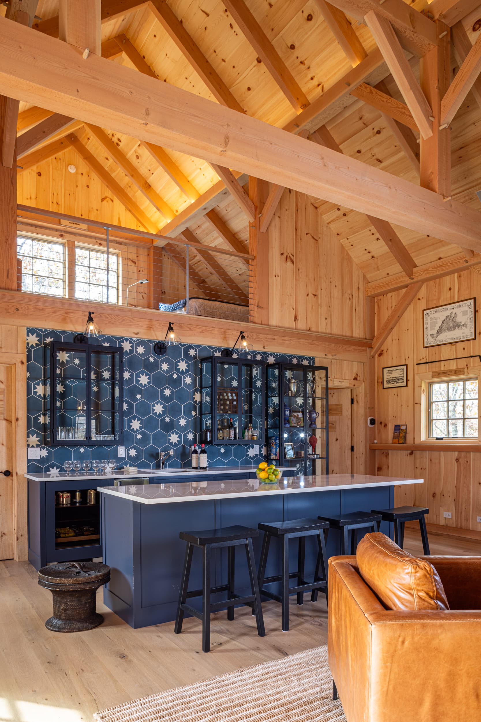Interior view of the Amish barn with a kitchen and bar