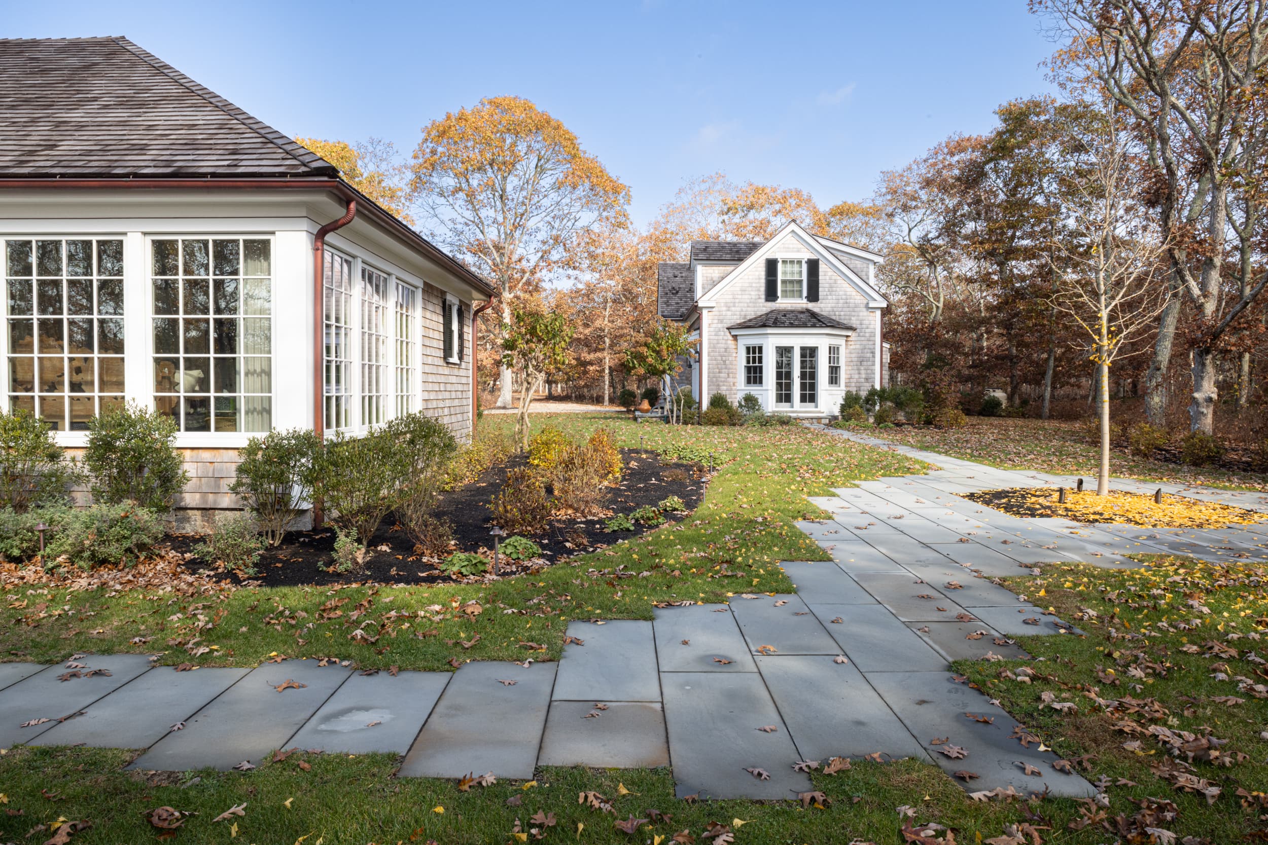 Landscaped path leading to the guest house at Great Pond Retreat