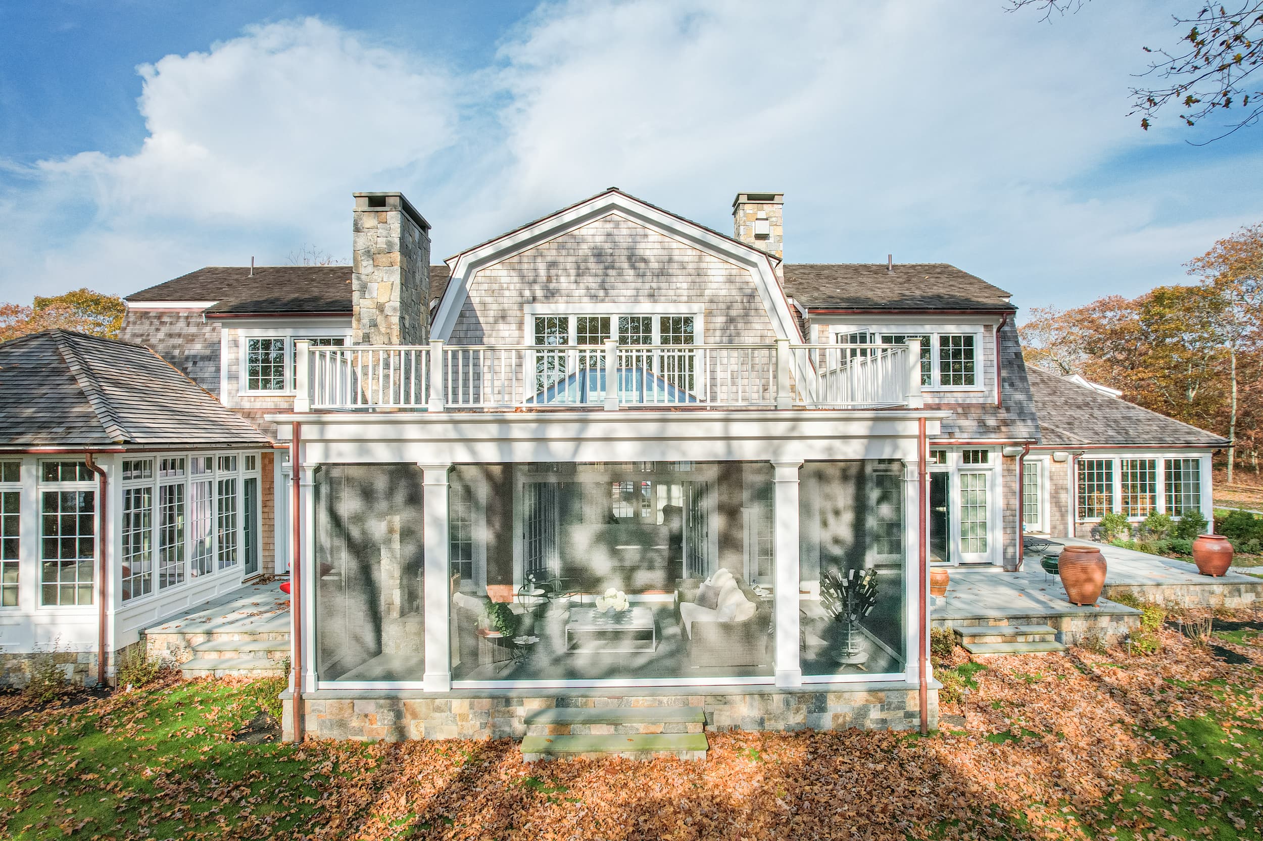 Exterior view of the screened porch with automatic screens